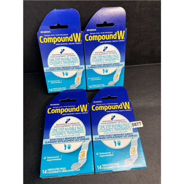 4 Boxes of CompundW Maximum Strength Wart Remover (14 Medicated Pads Per Box) - New