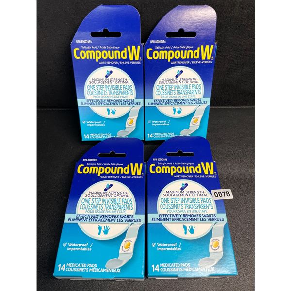 4 Boxes of CompundW Maximum Strength Wart Remover (14 Medicated Pads Per Box) - New