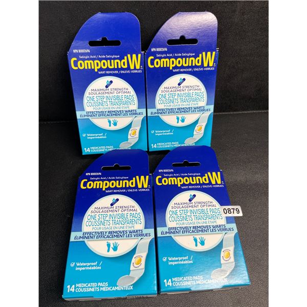 4 Boxes of CompundW Maximum Strength Wart Remover (14 Medicated Pads Per Box) - New