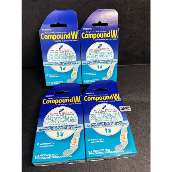 4 Boxes of CompundW Maximum Strength Wart Remover (14 Medicated Pads Per Box) - New