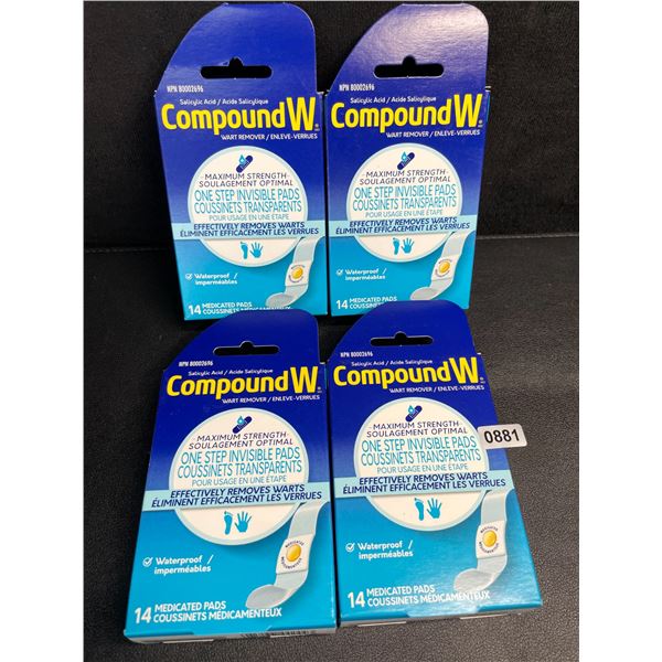 4 Boxes of CompundW Maximum Strength Wart Remover (14 Medicated Pads Per Box) - New
