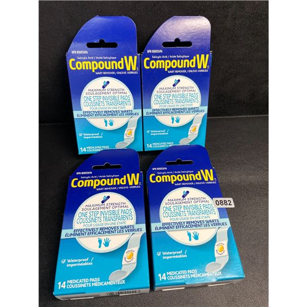 4 Boxes of CompundW Maximum Strength Wart Remover (14 Medicated Pads Per Box) - New