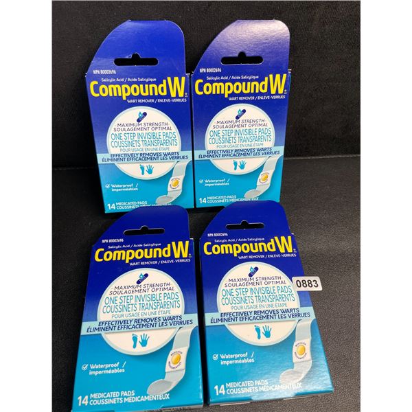 4 Boxes of CompundW Maximum Strength Wart Remover (14 Medicated Pads Per Box) - New