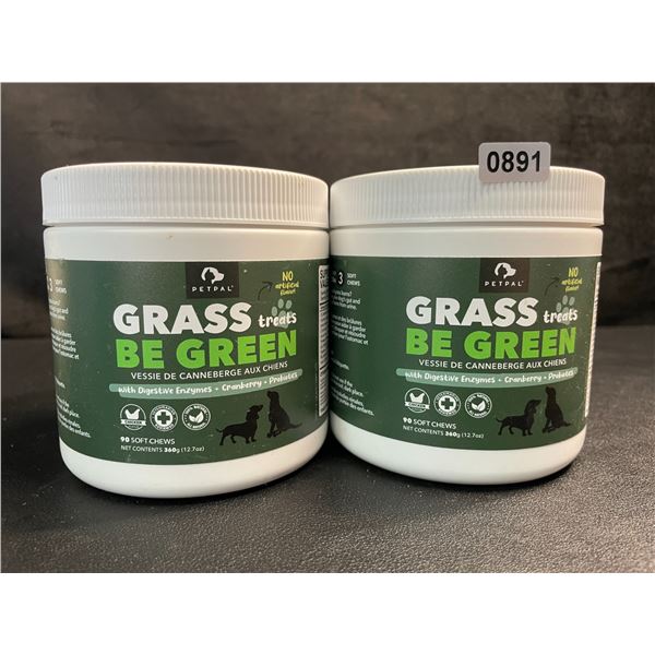 2 Tubs of PetPal Grass Be Green Soft Chew Treats for Dogs (90 Each) with Digestive Enzymes - New