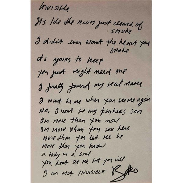 U2 Bono Signed Invisible Lyrics