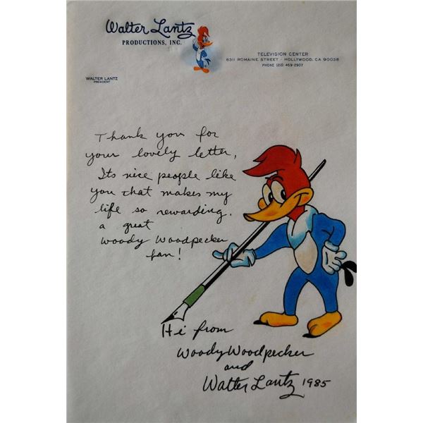 Walter Lantz hand drawn & signed sketch