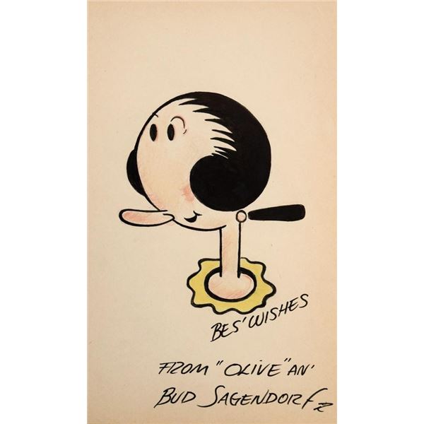 Popeye Olive Oyl Bud Sagendorf signed sketch