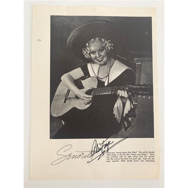On The Avenue Alice Faye signed magazine page