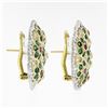 Image 3 : Estate 18k Gold Emerald Ruby Diamond Daisy Flower Large Colorful Button Earrings