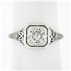 Image 1 : Antique Art Deco 18k Gold European Diamond Solitaire w/ Filigree Engagement Ring