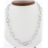 Image 6 : Platinum Long 29" Open Oval Link Chain Slip On Necklace w/ Diamond & Pink Stones