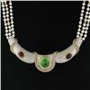 Image 6 : 18k Gold GIA Colombian Emerald & Ruby Diamond Three Strand Pearl Collar Necklace