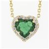 Image 2 : NEW 14K Yellow Gold 0.75 ctw Heart Cut Emerald w/ Diamond Halo Pendant & Chain