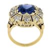Image 9 : Vintage 14K Gold GIA Ceylon No Heat Cushion Sapphire & Diamond Halo Platter Ring
