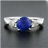 Image 3 : 14k White Gold 2.01 ctw GIA Ceylon Round Sapphire & Pear Diamond Accents Ring