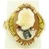 Image 2 : Antique 10k Rose and Green Gold Carved Cameo and Diamond Ring