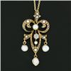 Image 3 : Antique Victorian 14K Gold Diamond Seed Pearl Chandelier Lavalier Pendant Chain