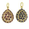 Image 3 : Pair 18k Yellow Gold Bezel Set Sapphire & Ruby Puffed Teardrop Charms Pendants