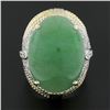Image 2 : 14K TT Gold Oval Cabochon Jade w/ 0.60 ctw Diamond Twisted Wire Cocktail Ring