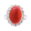 Image 2 : 5.10 ctw Red Coral and Diamond Ring - 14KT White Gold