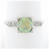 Image 1 : Vintage Platinum 7.6mm Prong Round Cabochon Opal Solitaire Diamond Accents Ring