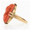 Image 5 : Antique 10k Yellow Gold Detailed Oval Carved Orange Coral Cameo Solitaire Ring