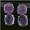 Image 2 : Vintage 14K Yellow Gold Round & Oval Cabochon Cut Amethyst Drop Dangle Earrings