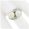 Image 4 : Vintage 14K Gold GIA Cultured Saltwater Akoya Pearl Baguette Diamond Bypass Ring