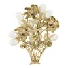 Image 3 : Estate 14k Gold Ruby Emerald Sapphire & Pearl Multi Flower Bouquet Brooch Pin