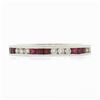 Image 7 : 18k White Gold 1.02 ctw Round Diamond & Square Ruby Milgrain Eternity Band Ring