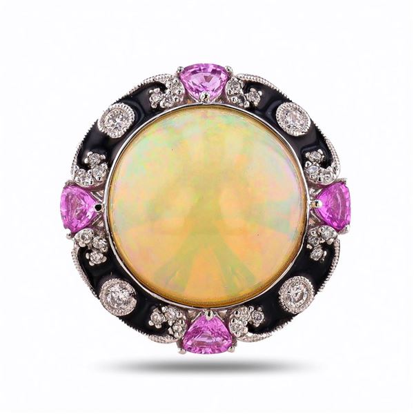 8.49 ctw Opal, 0.92 ctw Pink Sapphire and 0.27 ctw Diamond Platinum Ring