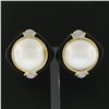 Image 5 : Vintage 18K Gold Large Mabe Pearl Diamond & Black Onyx Frame Button Earrings