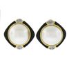 Image 6 : Vintage 18K Gold Large Mabe Pearl Diamond & Black Onyx Frame Button Earrings