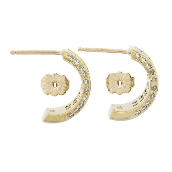 18K Gold 1.65 ctw Invisible Princess & Pave Round Diamond Cuff Stud Earrings