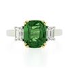 Image 5 : NEW Platinum & 14k Gold 4.39 ctw GIA Cushion Tsavorite & Emerald Cut Diamond Rin