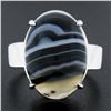 Image 2 : New 14k White Gold 18.2x13mm Oval Cabochon Gray Banded Agate Solitaire Ring