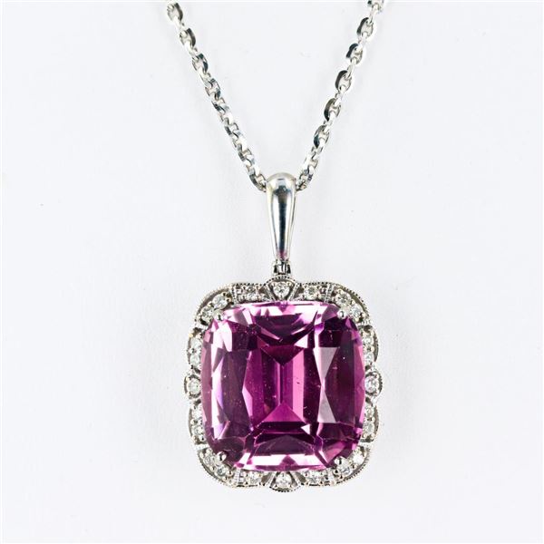 28.44 ctw Kunzite and 0.53 ctw Diamond 14K White Gold Pendant