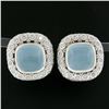 Image 5 : 14K White Gold 20 ctw Aquamarine Cushion Cut w/ Diamond Halo Large Button Earrin