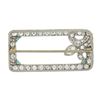 Image 3 : Antique Art Deco Platinum Old Cut Diamond w/ Emeralds Open Geometric Brooch Pin