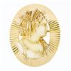 Image 1 : Vintage Retro 14K Rosy Yellow Gold Carved White Shell Fluted Pin Brooch Pendant
