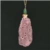 Image 3 : 14k Gold GIA Large Floral Carved Rose Quartz w/ Green Tourmaline Pendant & Chain