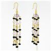 Image 5 : Vintage 18k Gold 4 Strand Amethyst Black Onyx Rondelle Bead Drop Dangle Earrings