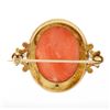 Image 3 : Antique Victorian 14k Gold Carved Coral Cameo w/ Hand Engraved Frame Brooch Pin