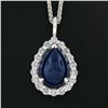 Image 3 : NEW 14k Gold Gubelin Pear Cabochon Sapphire Diamond Halo Teardrop Pendant Chain