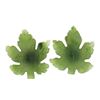 Image 1 : 14K Yellow Gold Leaf Carved Green Jade Floral Stud Earrings W/ Butterfly Closure