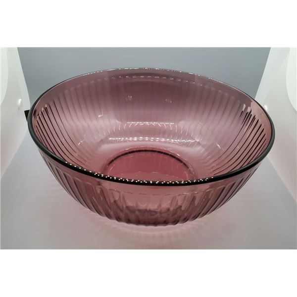 Large Purple Glass Serving Bowl, Ribbed Design