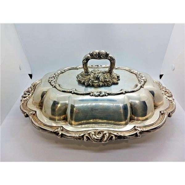 Antique Silver Lidded Entree Serving Dish Tray Set of 2
