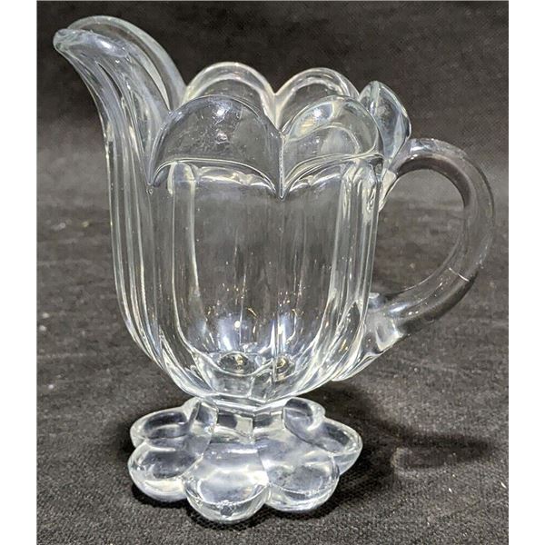 Turn Of The Century, Panel, Thick Pressed Glass Creamer - Flower Shaped Base