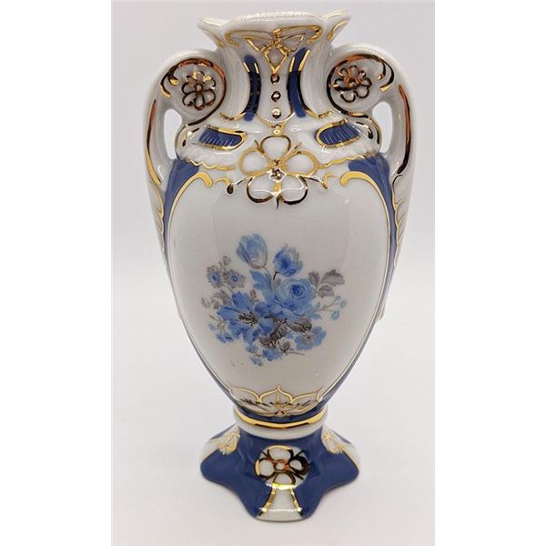 Royal Dux Bohemia Small Vase - Made In Czechoslovakia - Blue & Gold