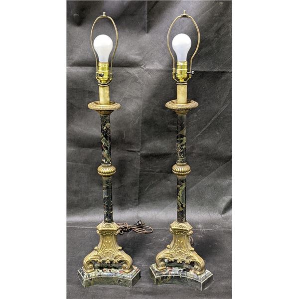 Pair of Brass / Marble Look Base Lamps